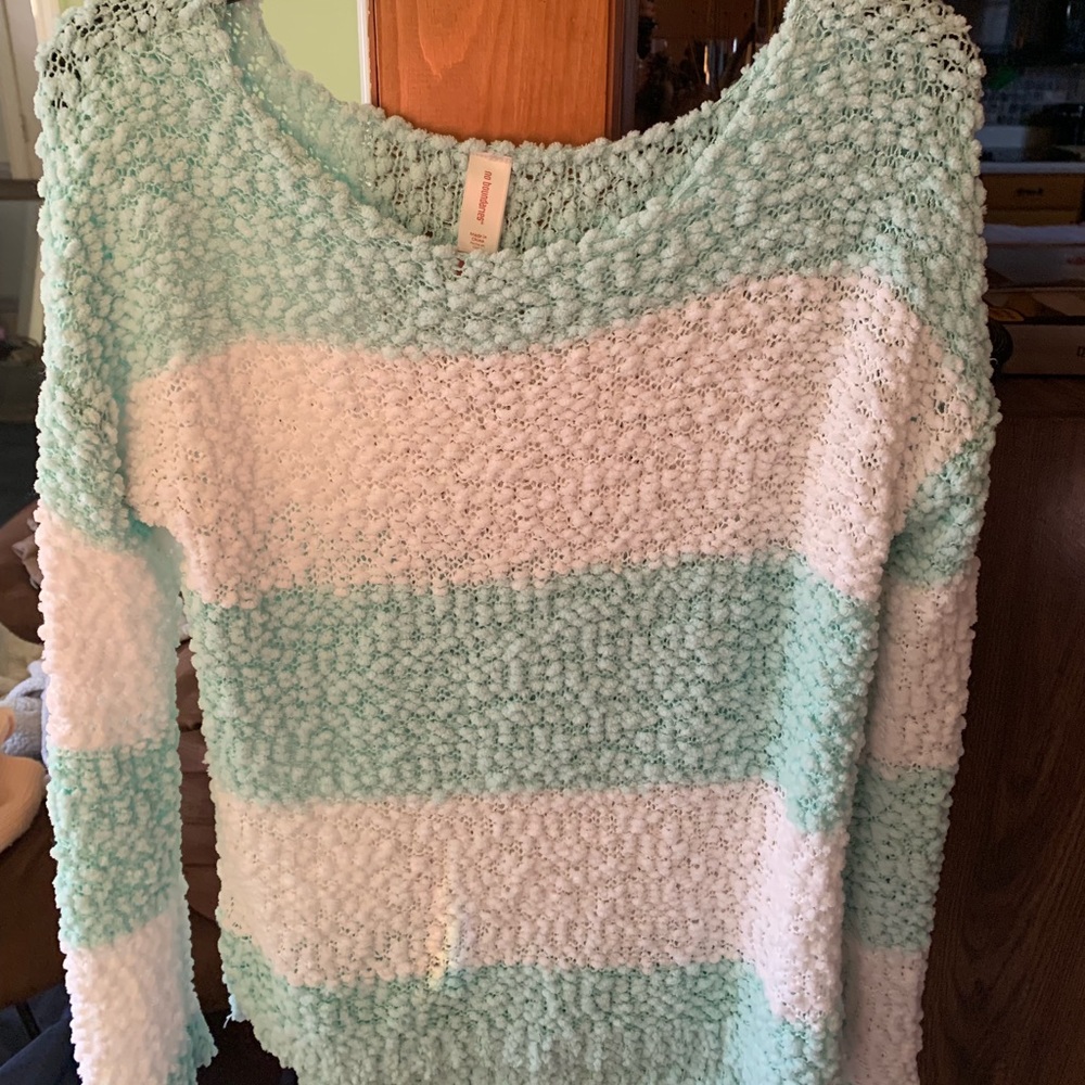 mint and white stripped bubble sweater